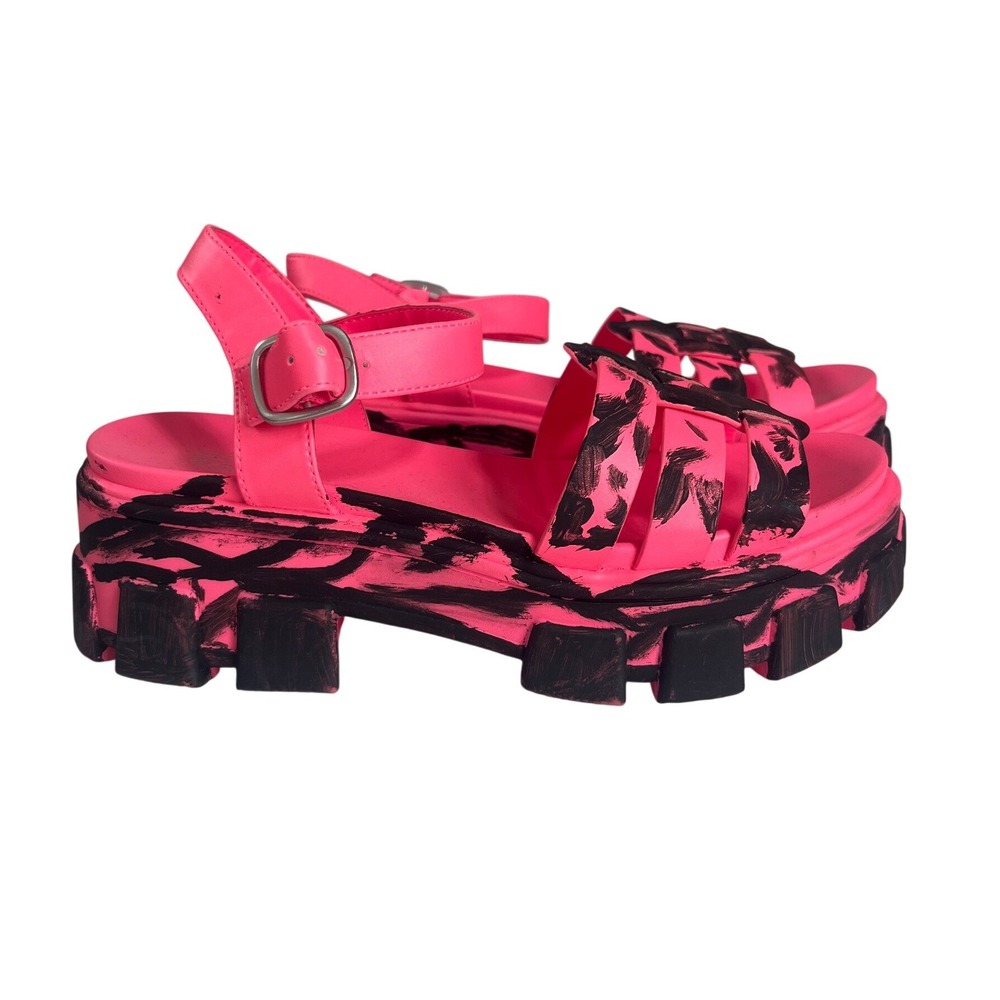 Wild Fable Platform Chunky Sandals Womens 8.5 Pink Black Lug Sole Strappy Y2K